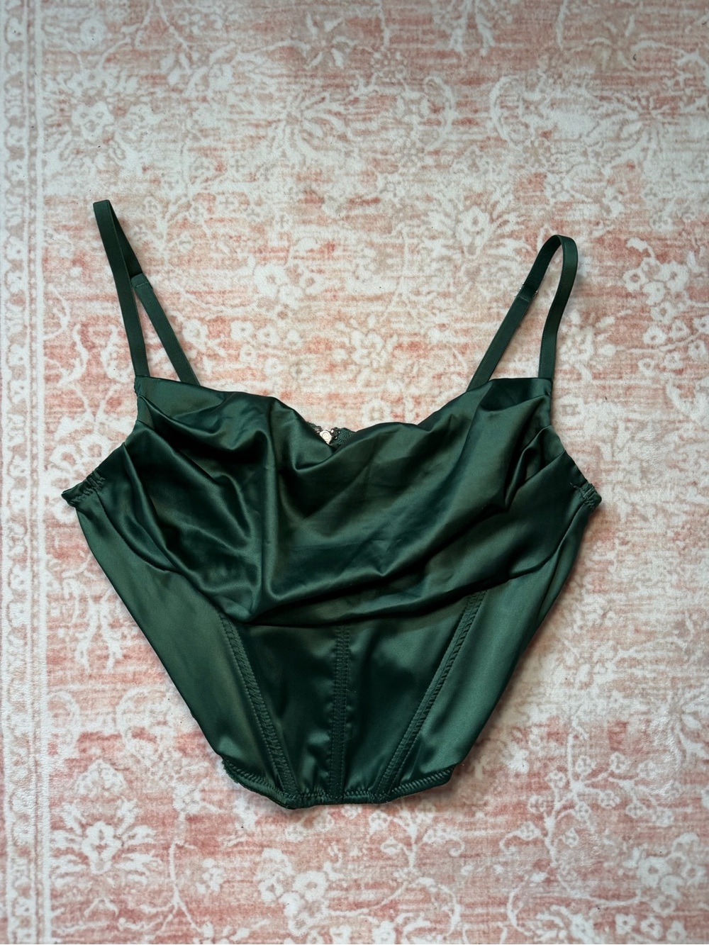 Urban Outfitters Dark Green Satin Corset Top Size Small NWT
